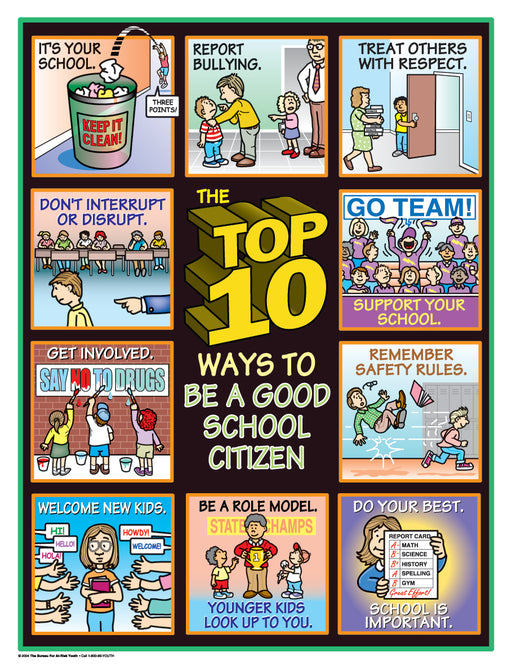The Top 10 Ways to Be a Good School Citizen Poster